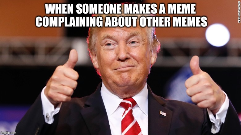 Lol ok | WHEN SOMEONE MAKES A MEME COMPLAINING ABOUT OTHER MEMES | image tagged in donald trump thumbs up,memes,donald trump,imgflip users,trump | made w/ Imgflip meme maker