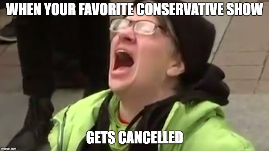 "How dare they take away my conservative TV Shows?!" | WHEN YOUR FAVORITE CONSERVATIVE SHOW; GETS CANCELLED | image tagged in screaming liberal,conservative,tv show,tim allen | made w/ Imgflip meme maker