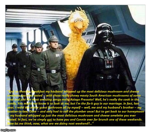 when you're the only gay one at word | image tagged in big bird,darth vader,gay | made w/ Imgflip meme maker