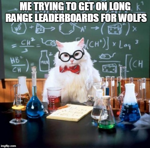 Chemistry Cat Meme | ME TRYING TO GET ON LONG RANGE LEADERBOARDS FOR WOLFS | image tagged in memes,chemistry cat | made w/ Imgflip meme maker