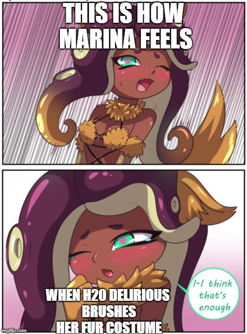 Another H20 delirious x Marina meme  | THIS IS HOW MARINA FEELS; WHEN H20 DELIRIOUS BRUSHES HER FUR COSTUME | image tagged in h2o delirious,splatoon,marina | made w/ Imgflip meme maker