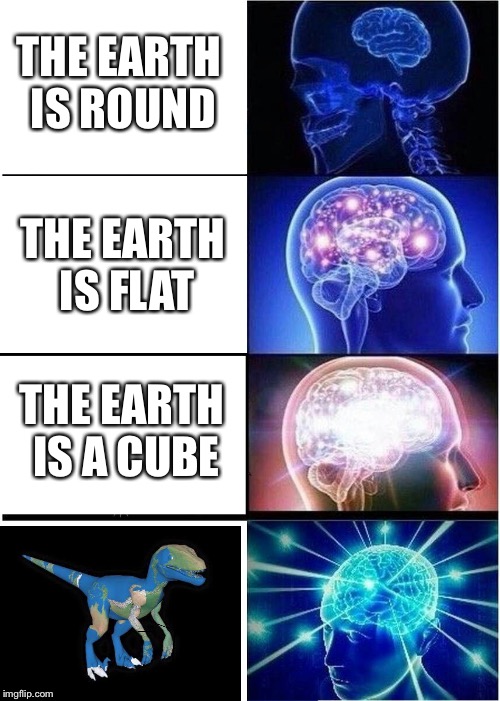 Expanding Brain Meme | THE EARTH IS ROUND; THE EARTH IS FLAT; THE EARTH IS A CUBE | image tagged in memes,expanding brain | made w/ Imgflip meme maker
