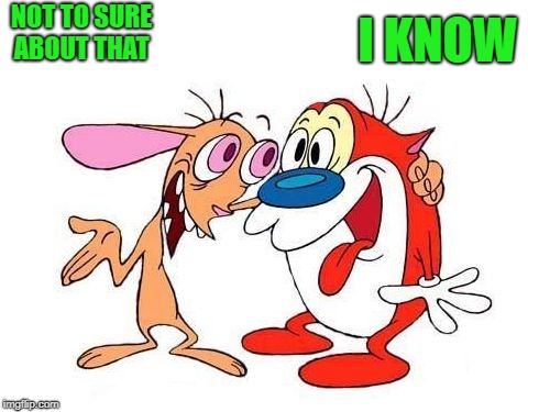 ren and stimpy | NOT TO SURE ABOUT THAT I KNOW | image tagged in ren and stimpy | made w/ Imgflip meme maker