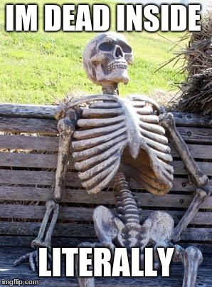 Waiting Skeleton | IM DEAD INSIDE; LITERALLY | image tagged in memes,waiting skeleton | made w/ Imgflip meme maker