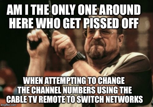 Am I The Only One Around Here | AM I THE ONLY ONE AROUND HERE WHO GET PISSED OFF; WHEN ATTEMPTING TO CHANGE THE CHANNEL NUMBERS USING THE CABLE TV REMOTE TO SWITCH NETWORKS | image tagged in memes,am i the only one around here | made w/ Imgflip meme maker