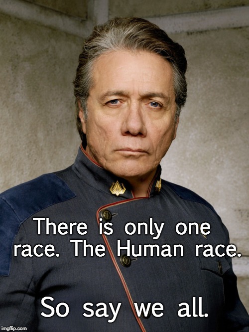 Adama | There is only one race. The Human race. So say we all. | image tagged in adama | made w/ Imgflip meme maker