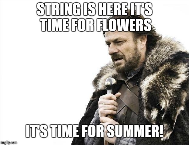 Brace Yourselves X is Coming Meme | STRING IS HERE IT'S TIME FOR FLOWERS; IT'S TIME FOR SUMMER! | image tagged in memes,brace yourselves x is coming | made w/ Imgflip meme maker