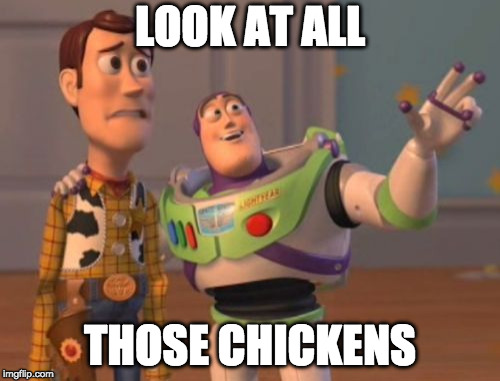 X, X Everywhere Meme | LOOK AT ALL; THOSE CHICKENS | image tagged in memes,x x everywhere | made w/ Imgflip meme maker