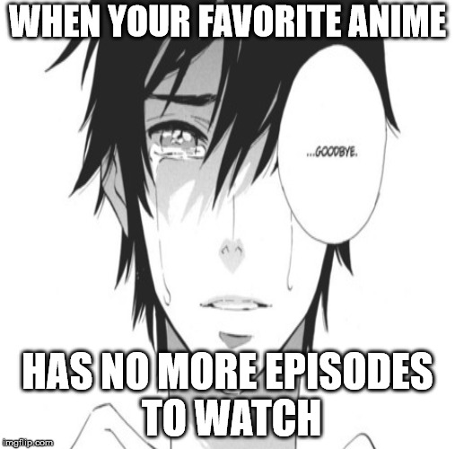 sad  | WHEN YOUR FAVORITE ANIME; HAS NO MORE EPISODES TO WATCH | image tagged in anime | made w/ Imgflip meme maker