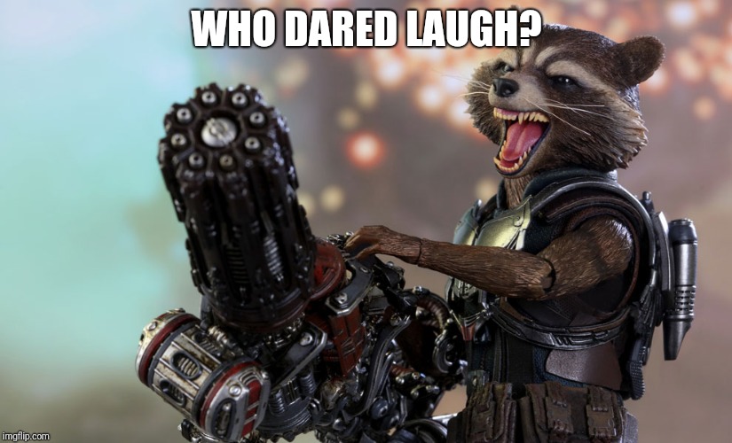 Rocket raccoon | WHO DARED LAUGH? | image tagged in rocket raccoon | made w/ Imgflip meme maker