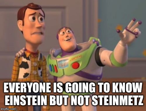 More then 75% says who? | EVERYONE IS GOING TO KNOW EINSTEIN BUT NOT STEINMETZ | image tagged in memes,x x everywhere | made w/ Imgflip meme maker