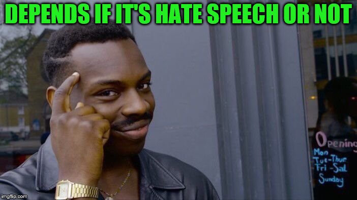 Roll Safe Think About It Meme | DEPENDS IF IT'S HATE SPEECH OR NOT | image tagged in memes,roll safe think about it | made w/ Imgflip meme maker