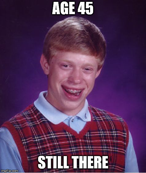 Bad Luck Brian Meme | AGE 45 STILL THERE | image tagged in memes,bad luck brian | made w/ Imgflip meme maker