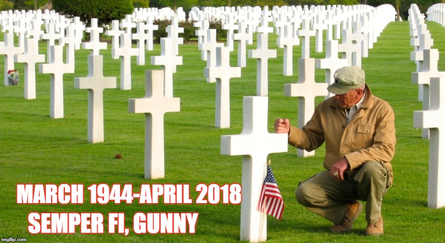 Gunny | SEMPER FI, GUNNY; MARCH 1944-APRIL 2018 | image tagged in gunny,usmc,gunny hartman,r lee ermey,full metal jacket | made w/ Imgflip meme maker