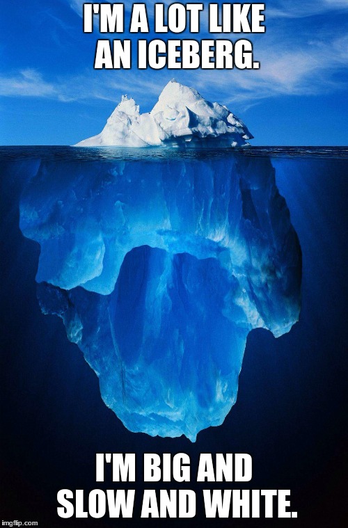That's where the similarities end, actually | I'M A LOT LIKE AN ICEBERG. I'M BIG AND SLOW AND WHITE. | image tagged in iceberg | made w/ Imgflip meme maker