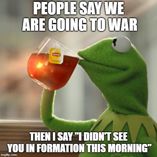 But That's None Of My Business Meme | PEOPLE SAY WE ARE GOING TO WAR; THEN I SAY "I DIDN'T SEE YOU IN FORMATION THIS MORNING" | image tagged in memes,but thats none of my business,kermit the frog | made w/ Imgflip meme maker