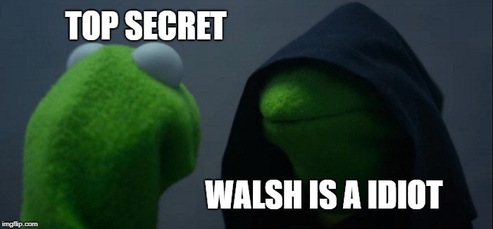 Evil Kermit Meme | TOP SECRET; WALSH IS A IDIOT | image tagged in memes,evil kermit | made w/ Imgflip meme maker