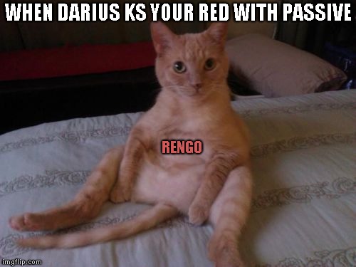 Chester The Cat | WHEN DARIUS KS YOUR RED WITH PASSIVE; RENGO | image tagged in memes,chester the cat | made w/ Imgflip meme maker