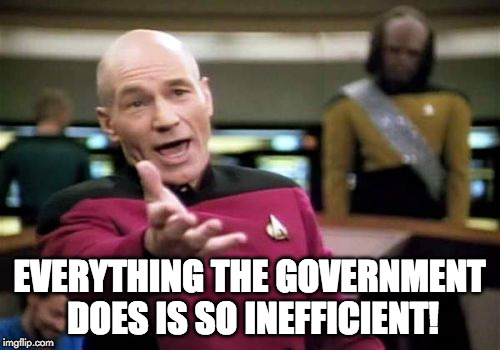 Picard Wtf Meme | EVERYTHING THE GOVERNMENT DOES IS SO INEFFICIENT! | image tagged in memes,picard wtf | made w/ Imgflip meme maker