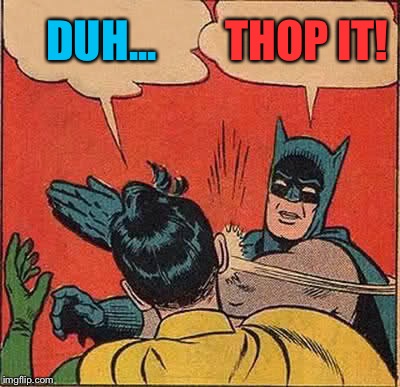 Batman Slapping Robin Meme | DUH... THOP IT! | image tagged in memes,batman slapping robin | made w/ Imgflip meme maker