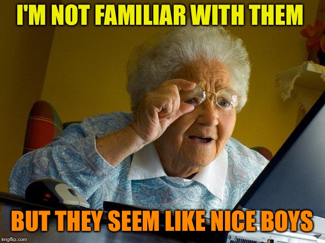 Grandma Finds The Internet Meme | I'M NOT FAMILIAR WITH THEM BUT THEY SEEM LIKE NICE BOYS | image tagged in memes,grandma finds the internet | made w/ Imgflip meme maker