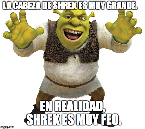 LA CABEZA DE SHREK ES MUY GRANDE. EN REALIDAD, SHREK ES MUY FEO. | image tagged in shrek,spanish | made w/ Imgflip meme maker