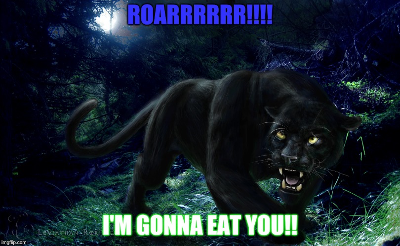 Panther | ROARRRRRR!!!! I'M GONNA EAT YOU!! | image tagged in black panther,animals | made w/ Imgflip meme maker
