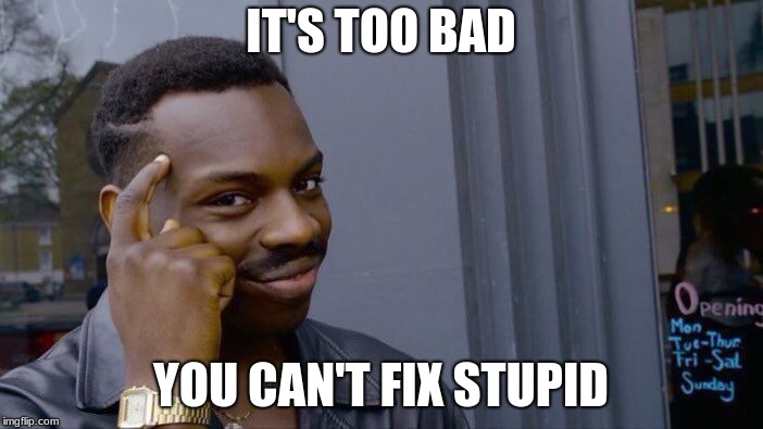 Roll Safe Think About It Meme | IT'S TOO BAD YOU CAN'T FIX STUPID | image tagged in memes,roll safe think about it | made w/ Imgflip meme maker