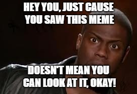Kevin Hart | HEY YOU, JUST CAUSE YOU SAW THIS MEME; DOESN'T MEAN YOU CAN LOOK AT IT, OKAY! | image tagged in memes,kevin hart the hell | made w/ Imgflip meme maker