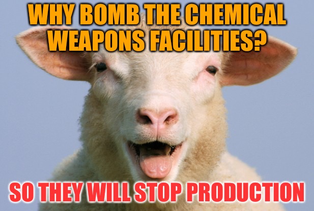 Repeat To Me Again?  | WHY BOMB THE CHEMICAL WEAPONS FACILITIES? SO THEY WILL STOP PRODUCTION | image tagged in sheeple,repeat,david hogg,chemicals,war | made w/ Imgflip meme maker