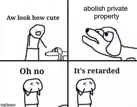 Our Dog | abolish private property | image tagged in anarchy,communism,communist,libertarian,oh no it's retarded (template) | made w/ Imgflip meme maker