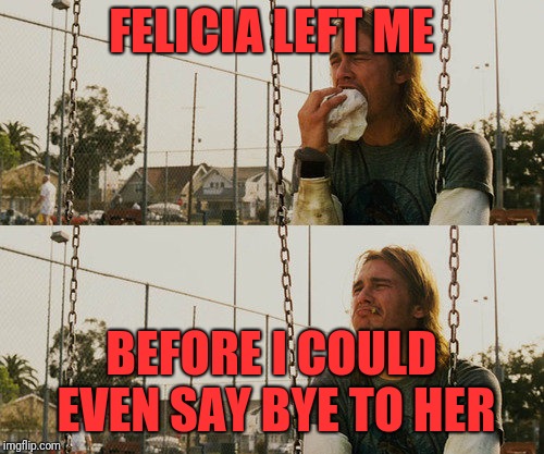 First World Stoner Problems | FELICIA LEFT ME; BEFORE I COULD EVEN SAY BYE TO HER | image tagged in memes,first world stoner problems | made w/ Imgflip meme maker