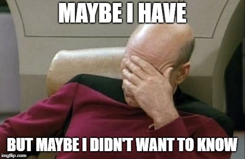 Captain Picard Facepalm Meme | MAYBE I HAVE BUT MAYBE I DIDN'T WANT TO KNOW | image tagged in memes,captain picard facepalm | made w/ Imgflip meme maker