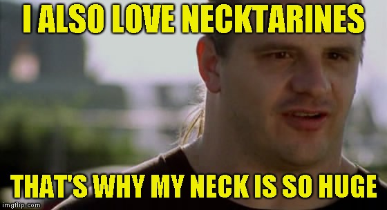 I ALSO LOVE NECKTARINES THAT'S WHY MY NECK IS SO HUGE | made w/ Imgflip meme maker
