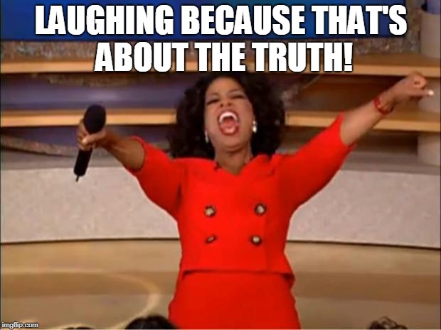Oprah You Get A Meme | LAUGHING BECAUSE THAT'S ABOUT THE TRUTH! | image tagged in memes,oprah you get a | made w/ Imgflip meme maker