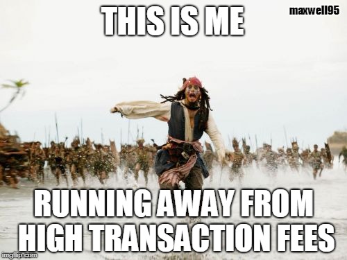 Jack Sparrow Being Chased | maxwell95; THIS IS ME; RUNNING AWAY FROM HIGH TRANSACTION FEES | image tagged in memes,jack sparrow being chased | made w/ Imgflip meme maker