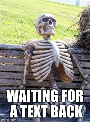 Waiting Skeleton | WAITING FOR A TEXT BACK | image tagged in memes,waiting skeleton | made w/ Imgflip meme maker