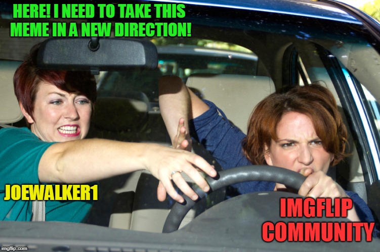 bad driving | HERE! I NEED TO TAKE THIS MEME IN A NEW DIRECTION! IMGFLIP COMMUNITY JOEWALKER1 | image tagged in bad driving | made w/ Imgflip meme maker