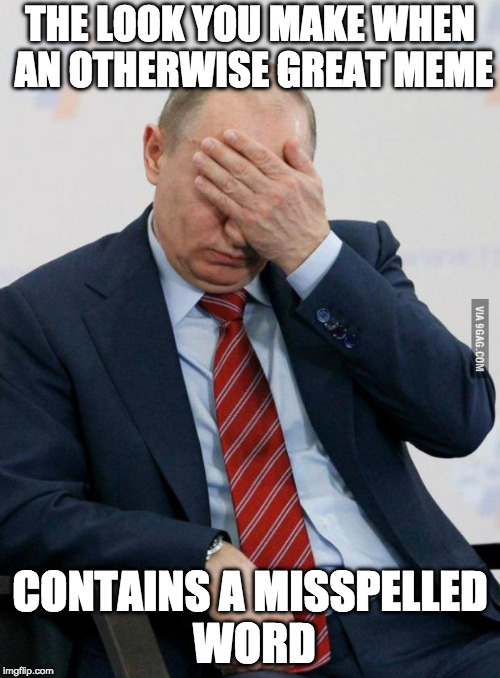 Putin Facepalm | THE LOOK YOU MAKE WHEN AN OTHERWISE GREAT MEME; CONTAINS A MISSPELLED WORD | image tagged in putin facepalm | made w/ Imgflip meme maker
