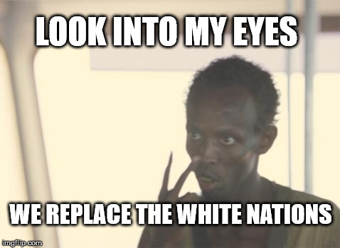 I'm The Captain Now Meme | LOOK INTO MY EYES; WE REPLACE THE WHITE NATIONS | image tagged in memes,i'm the captain now | made w/ Imgflip meme maker