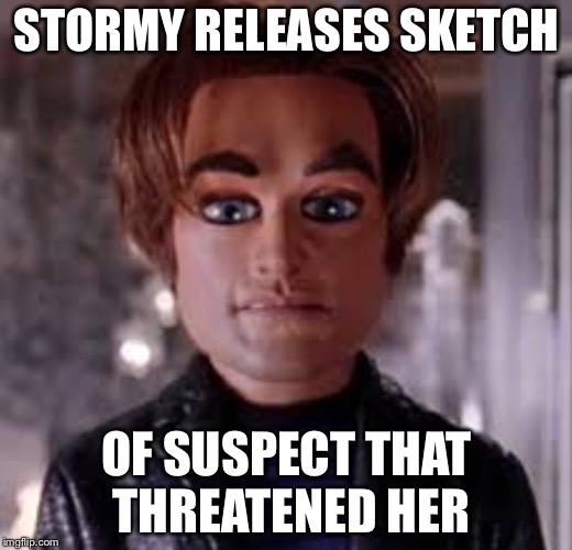 STORMY RELEASES SKETCH; OF SUSPECT THAT THREATENED HER | image tagged in stormy daniels,politics,trump | made w/ Imgflip meme maker