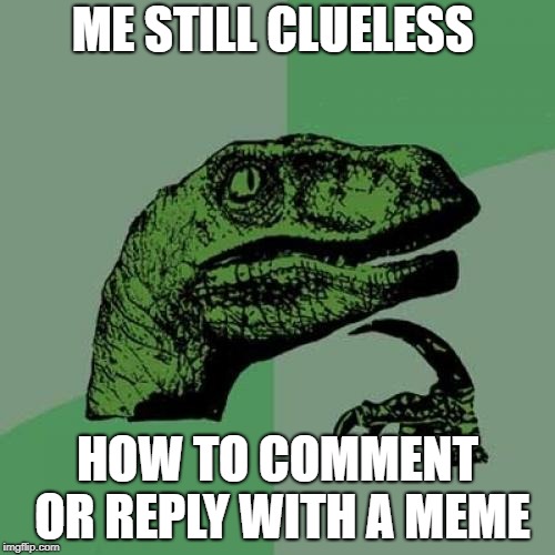 Philosoraptor Meme | ME STILL CLUELESS; HOW TO COMMENT OR REPLY WITH A MEME | image tagged in memes,philosoraptor | made w/ Imgflip meme maker