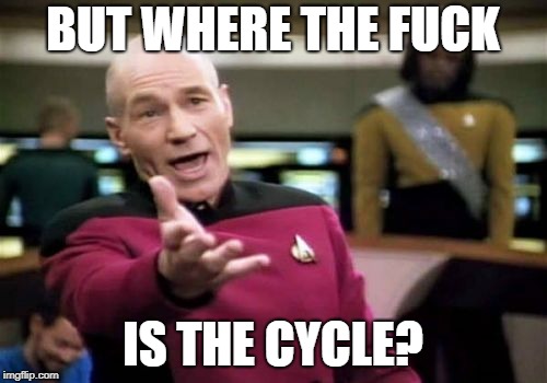 Picard Wtf Meme | BUT WHERE THE F**K IS THE CYCLE? | image tagged in memes,picard wtf | made w/ Imgflip meme maker