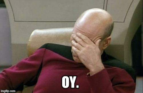 Captain Picard Facepalm Meme | OY. | image tagged in memes,captain picard facepalm | made w/ Imgflip meme maker