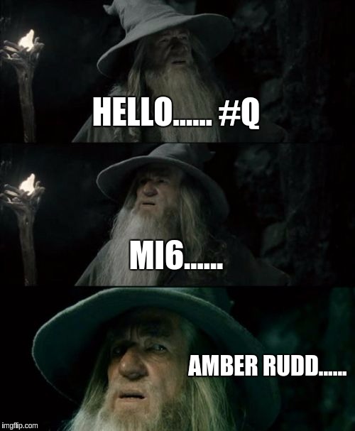 Confused Gandalf Meme | HELLO...... #Q; MI6...... AMBER RUDD...... | image tagged in memes,confused gandalf | made w/ Imgflip meme maker