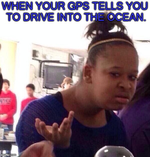 Black Girl Wat Meme | WHEN YOUR GPS TELLS YOU TO DRIVE INTO THE OCEAN. | image tagged in memes,black girl wat | made w/ Imgflip meme maker