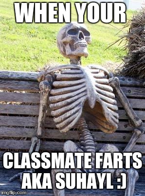 Waiting Skeleton | WHEN YOUR; CLASSMATE FARTS AKA SUHAYL :) | image tagged in memes,waiting skeleton | made w/ Imgflip meme maker