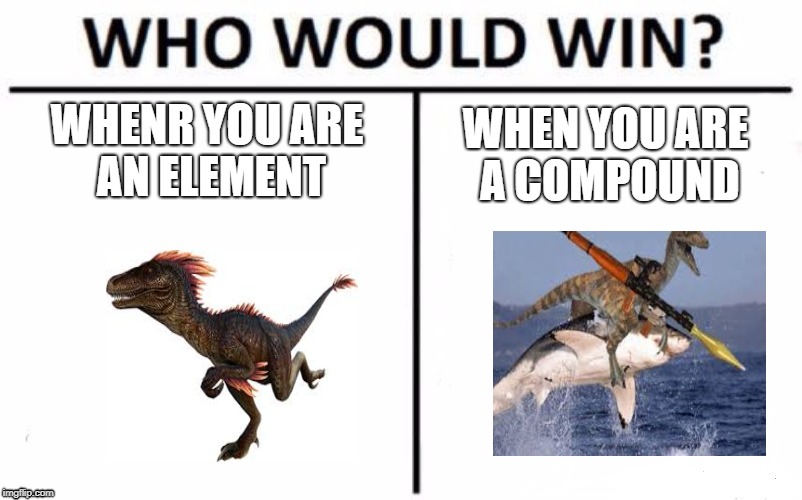 Who Would Win? Meme | WHENR YOU ARE AN ELEMENT; WHEN YOU ARE A COMPOUND | image tagged in memes,who would win | made w/ Imgflip meme maker