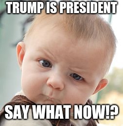 Skeptical Baby Meme | TRUMP IS PRESIDENT; SAY WHAT NOW!? | image tagged in memes,skeptical baby | made w/ Imgflip meme maker