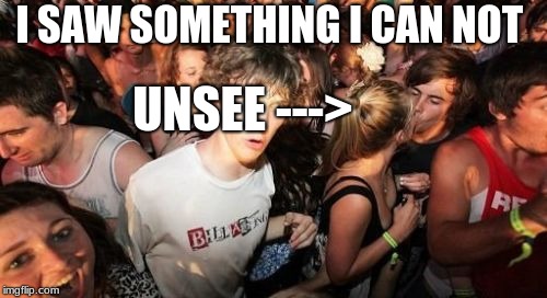 Sudden Clarity Clarence Meme | I SAW SOMETHING I CAN NOT; UNSEE ---> | image tagged in memes,sudden clarity clarence | made w/ Imgflip meme maker